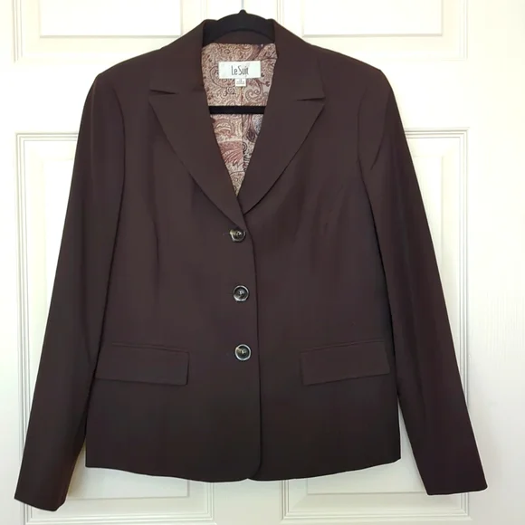 Le Suit Brown 3 Button Fitted Blazer Size 10 - Picture 1 of 8